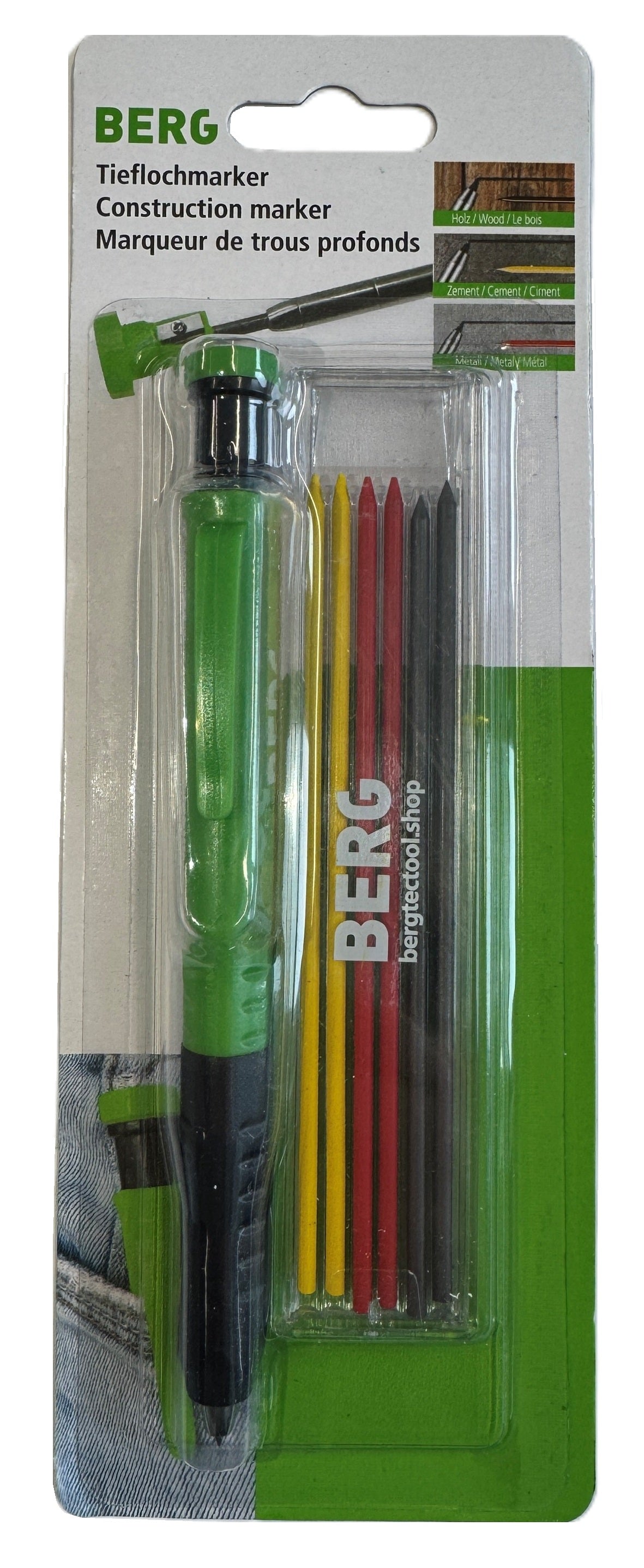 Tieflochmarker-Set incl. Spitzer und Ersatzminen 2 x graphit, 2 x rot, 2 x gelb - BERG TECTOOL GmbH