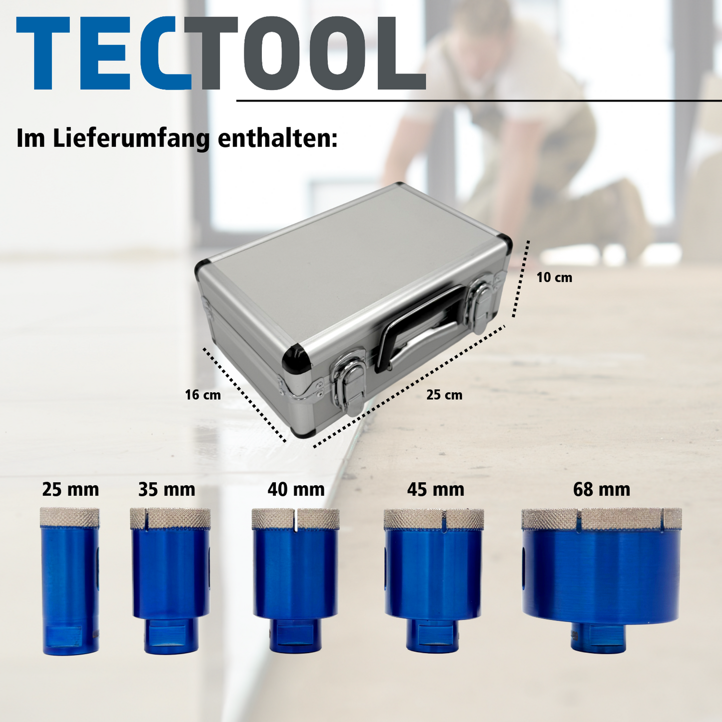 Diamant-Trockenbohrkronen Set 5 tlg. im Koffer Matix-Segmentierung