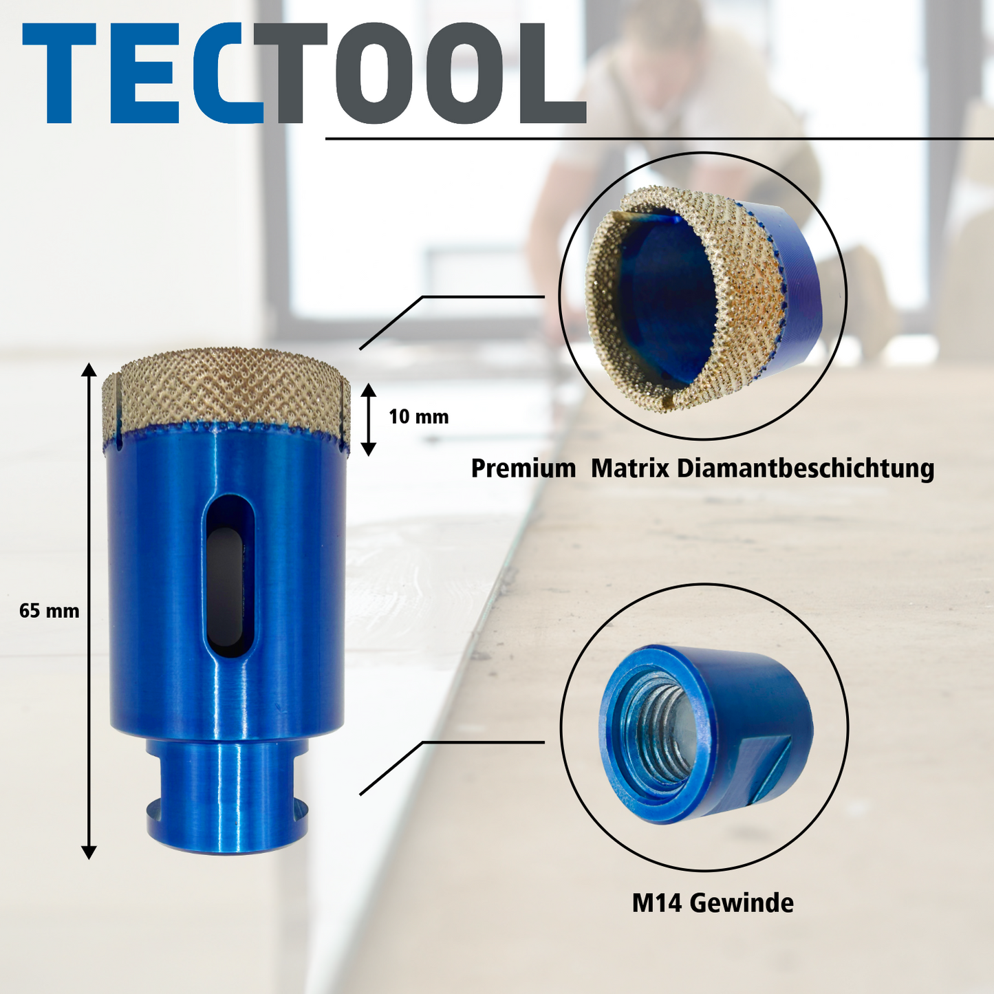 Diamant-Trockenbohrkronen Set 5 tlg. im Koffer Matix-Segmentierung
