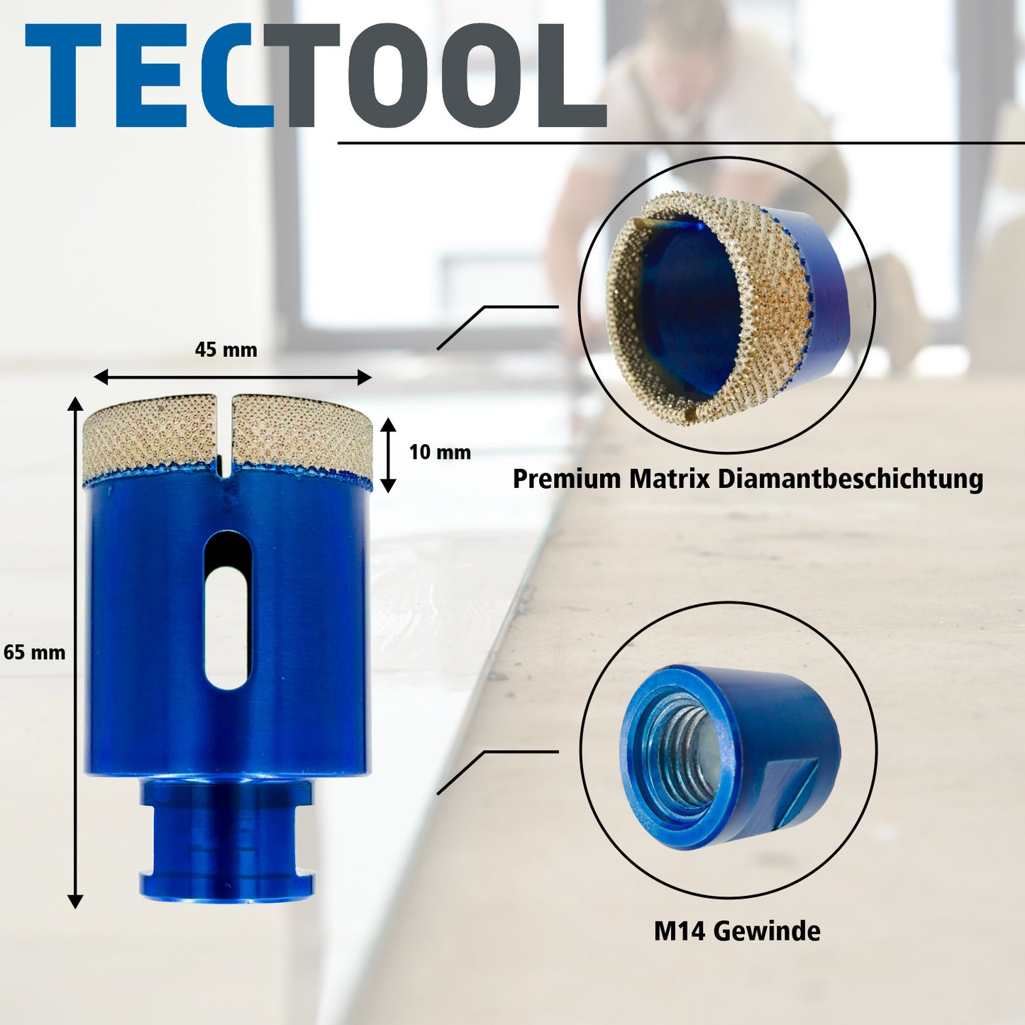 DIAMANT-TROCKENBOHRKRONE 45mm M14